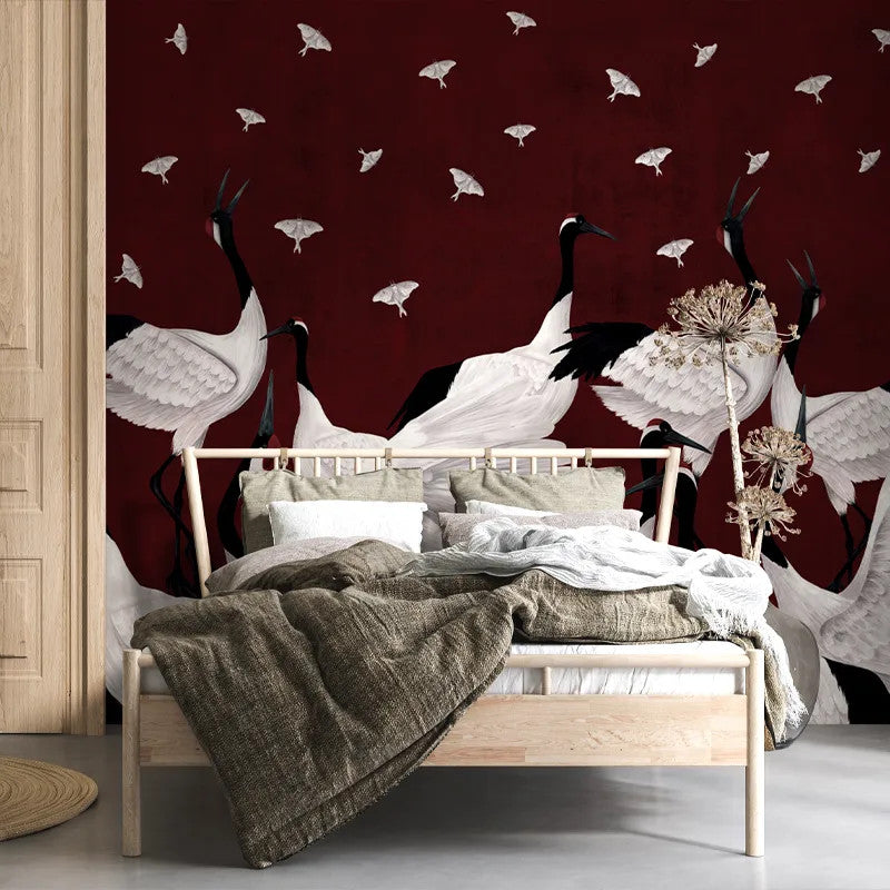 Grus Japonesis in Burgundy Wallpaper Vladila
