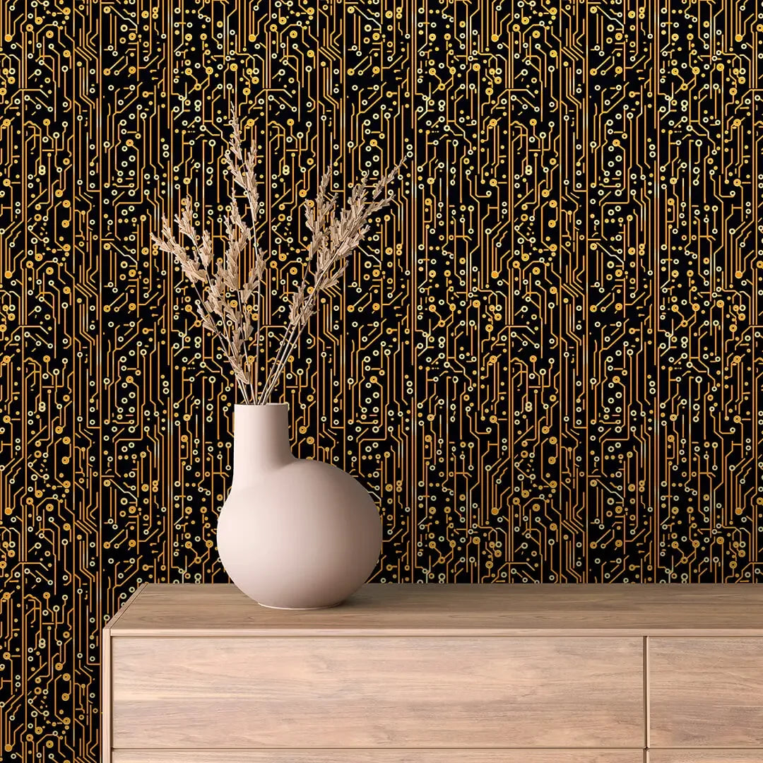 Golden Circuit Flow - WallCreatives