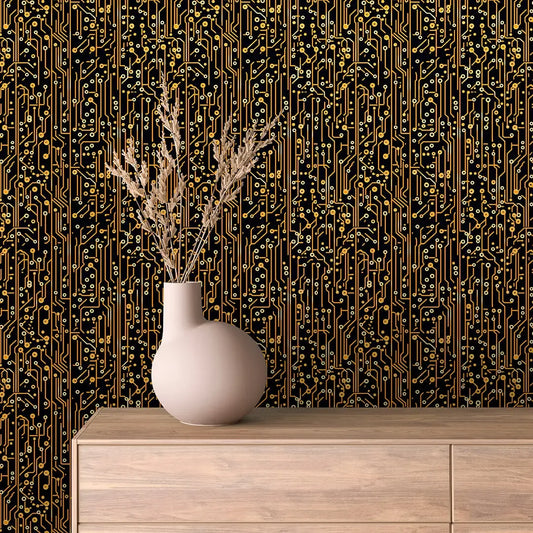 Golden Circuit Flow - WallCreatives