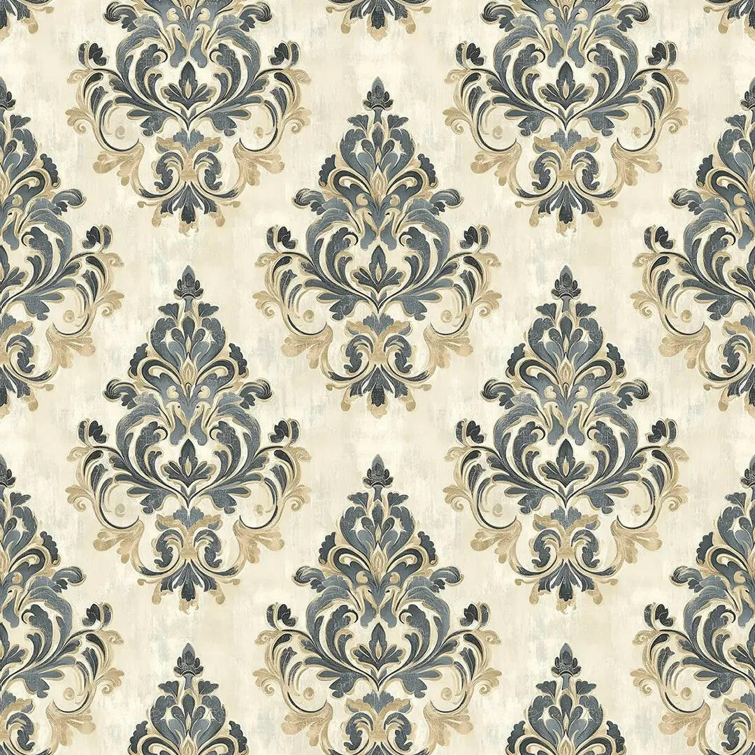 Regal Slate & Gold Damask - WallCreatives