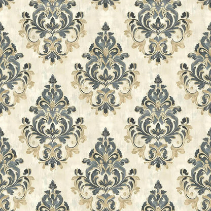 Regal Slate & Gold Damask - WallCreatives