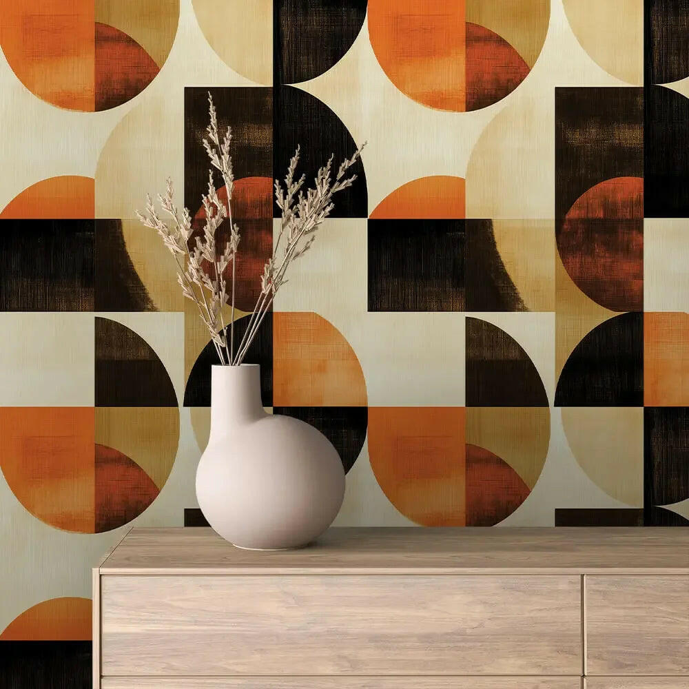 Warm Eclipse Geometric Mural - WallCreatives