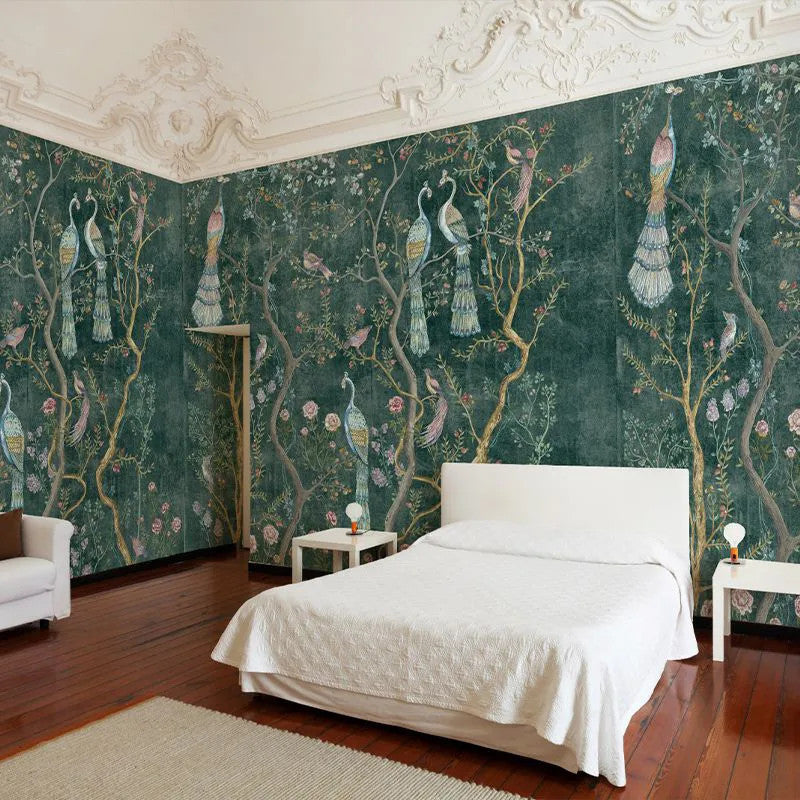 Peacock Chinoiserie in Emerald Wallpaper Vladila