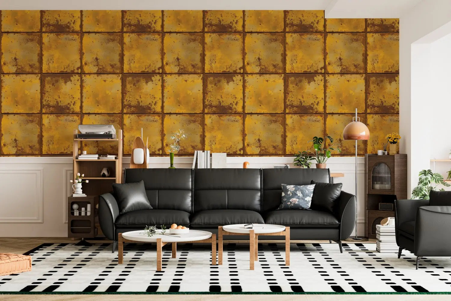 Golden Rust Industrial Panels WallCreatives