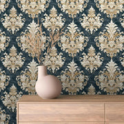 Sovereign Gold & Slate Damask - WallCreatives