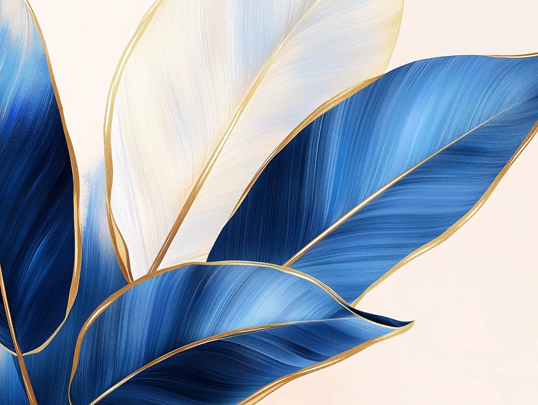 Gilded Azure Leaves Mural - WallCreatives