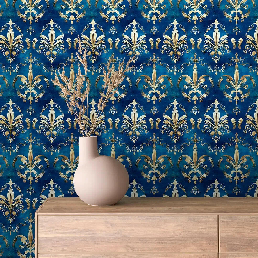 Regal Sapphire & Gold Fleur - WallCreatives