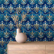 Regal Sapphire & Gold Fleur - WallCreatives