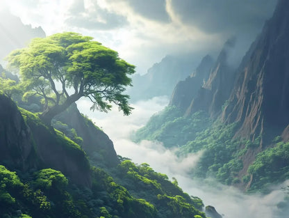 Verdant Mountain Dreamscape Mural - WallCreatives
