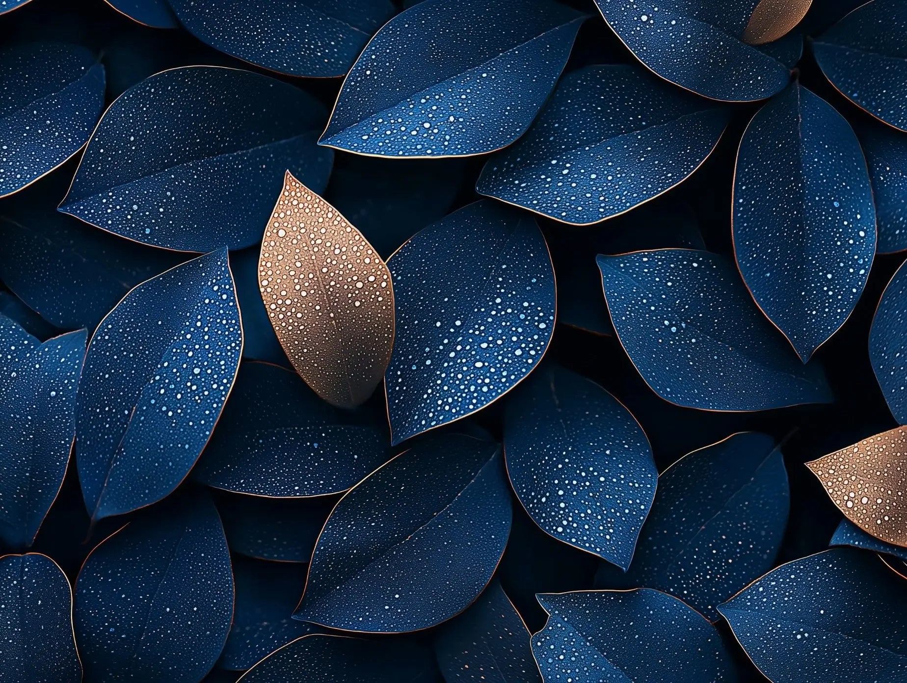 Midnight Dew on Gilded Leaves - WallCreatives
