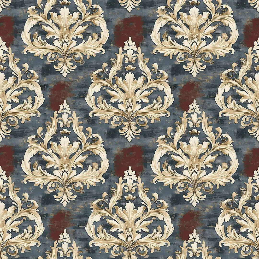 Regal Slate & Crimson Damask - WallCreatives