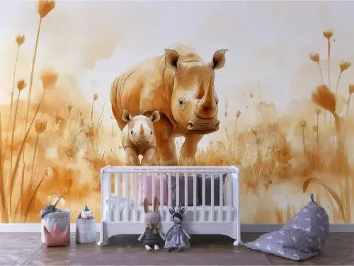 Earthy Embrace Rhino Mural - WallCreatives