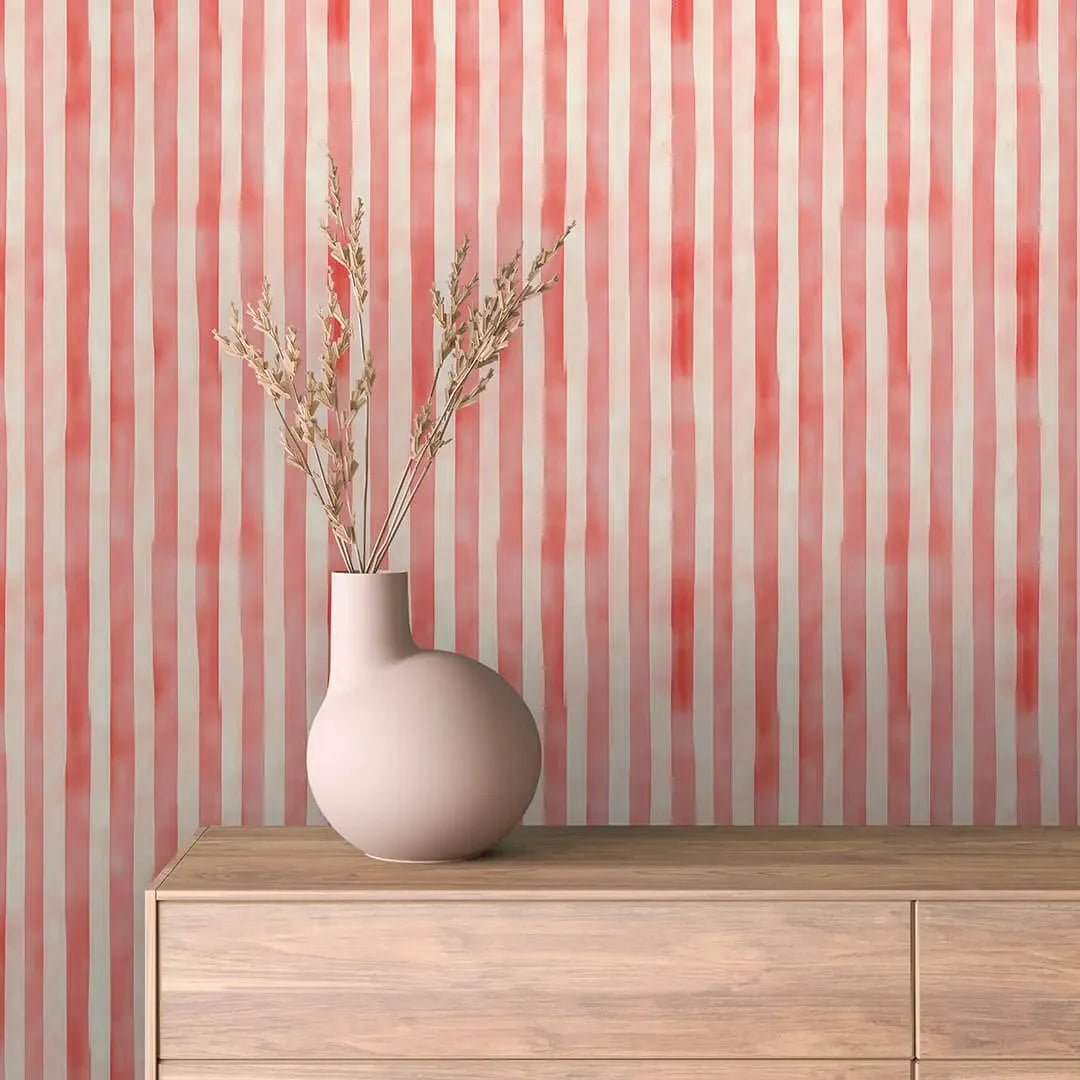 Coral Watercolor Stripe Wallpaper - WallCreatives