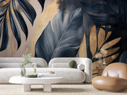 Gilded Indigo Jungle Mural - WallCreatives