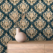 Gilded Teal Manor Damask - WallCreatives