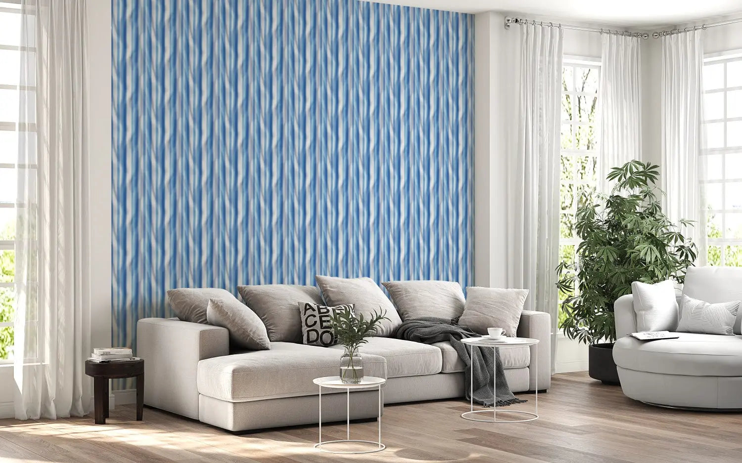 Ocean Breeze Rippling Stripes Wallpaper WallCreatives