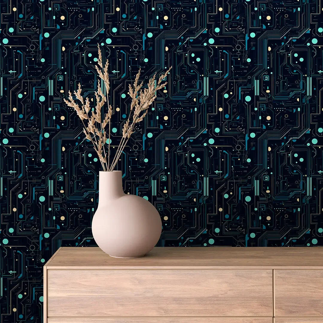 Digital Nexus Blueprint Wallpaper - WallCreatives