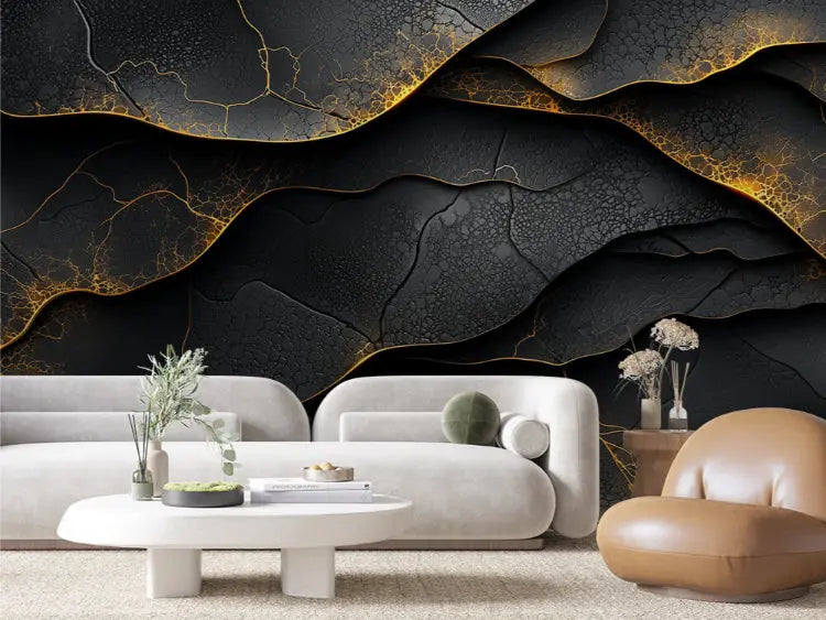 Gilded Obsidian Flow Wallpaper - WallCreatives