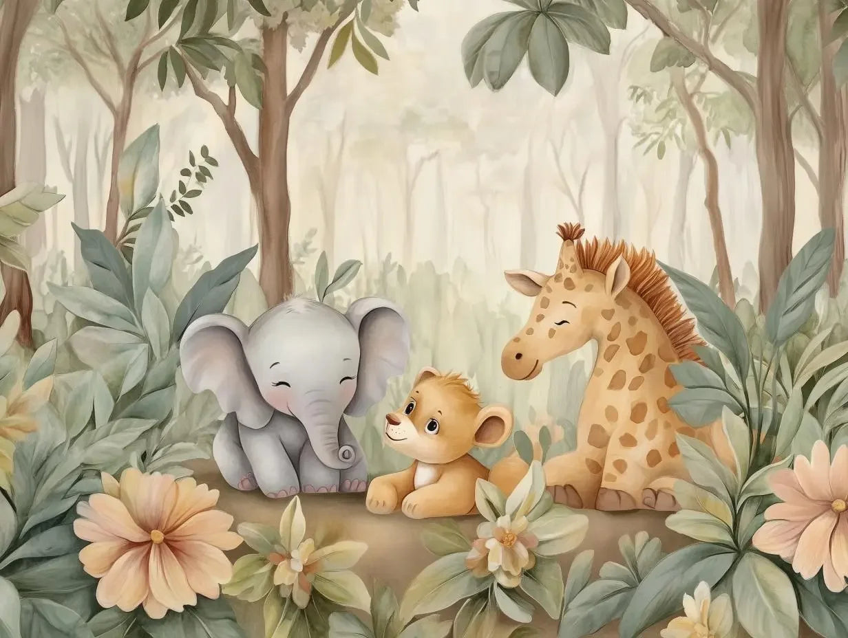 gentle jungle friends mural - wallcreatives