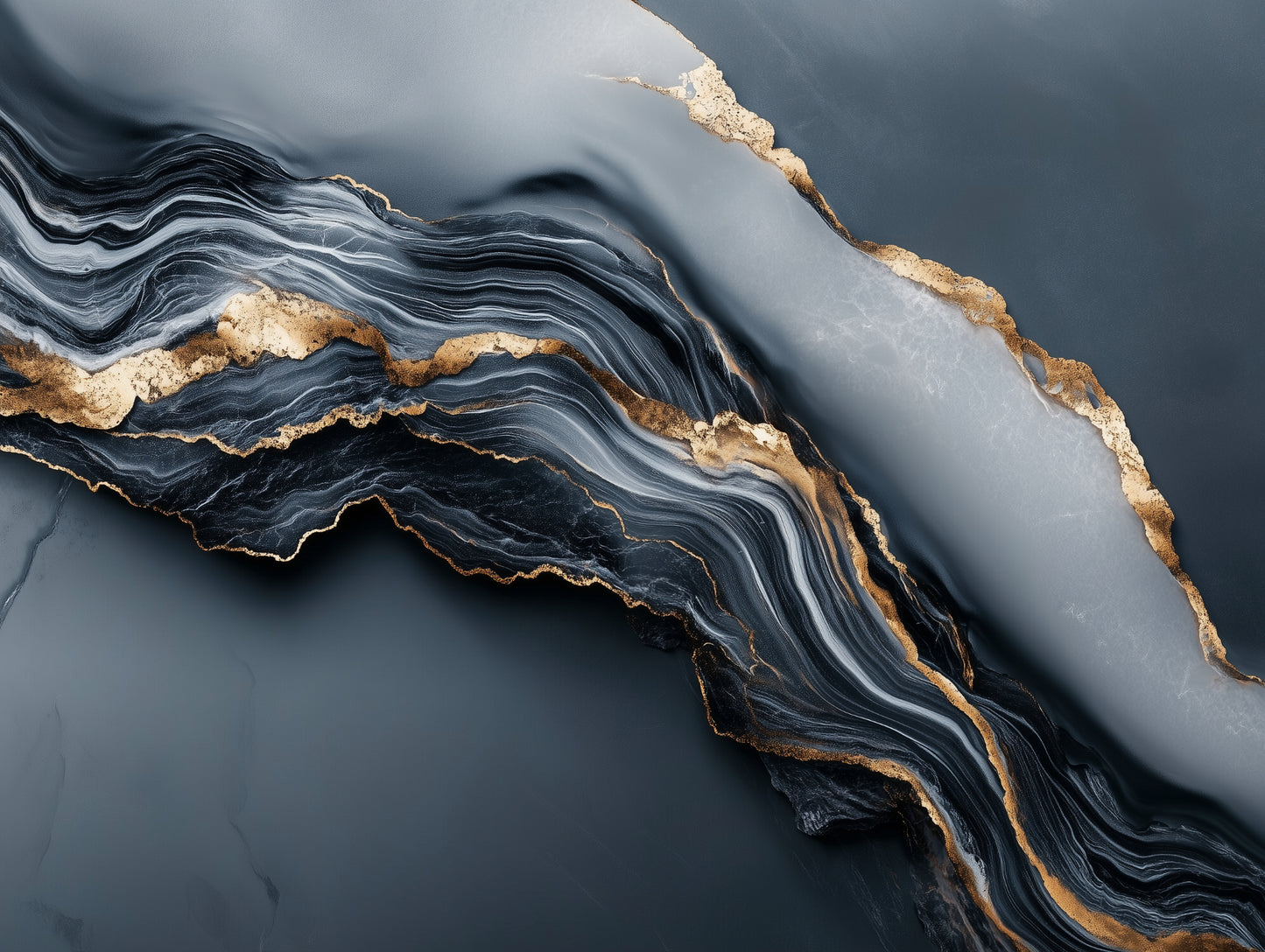 gilded river on slate mural