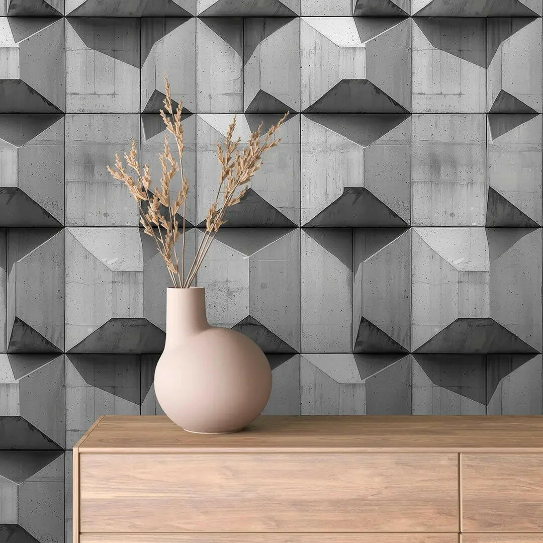 Faceted Concrete Shadow Play - WallCreatives
