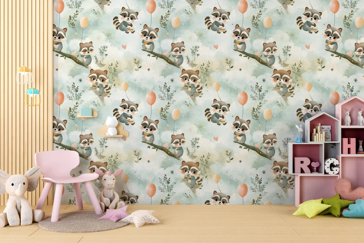 Whimsical Raccoon Sky Party WallCreatives