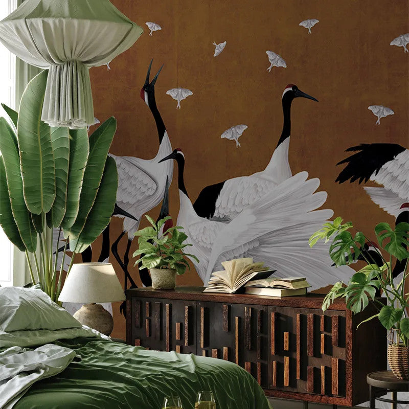 Grus Japonesis in Ochre Wallpaper Vladila