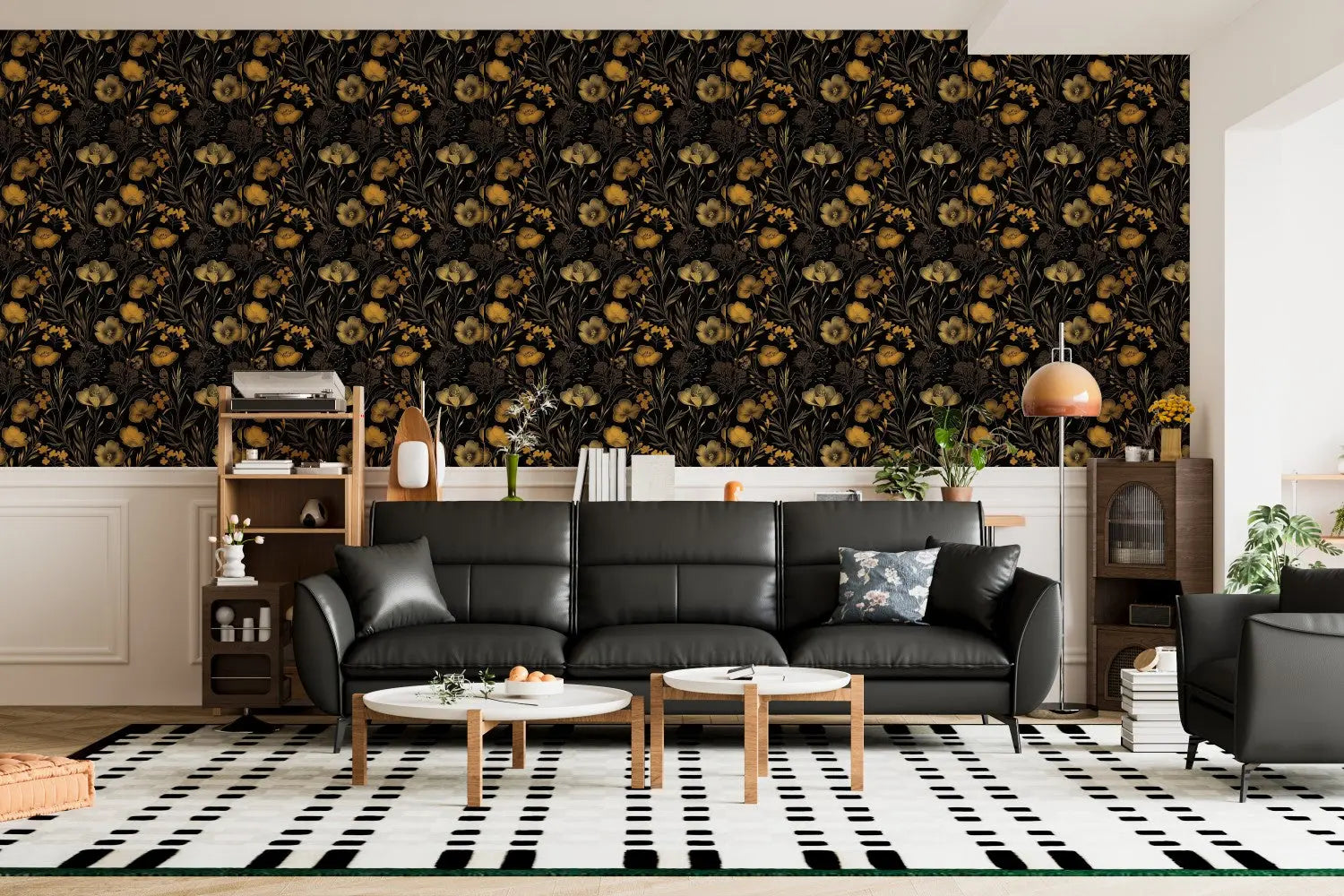 Golden Noir Floral Tapestry WallCreatives