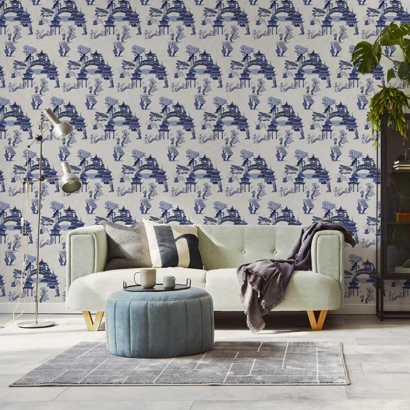 Chinese toile (blue) Wallpaper Vladila