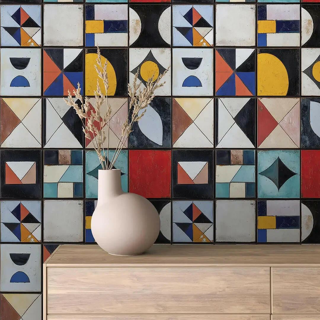 Mid-Century Artisan Tile Mural - WallCreatives