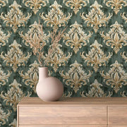 Regal Veridian Damask Wallpaper - WallCreatives