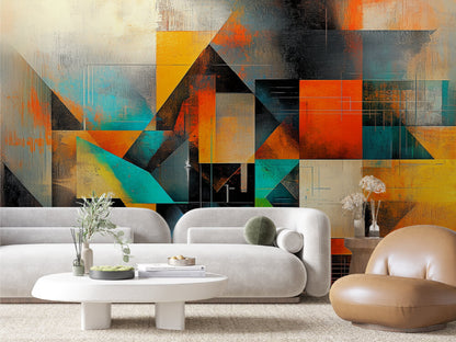 Kinetic Cityscape Geometric Mural