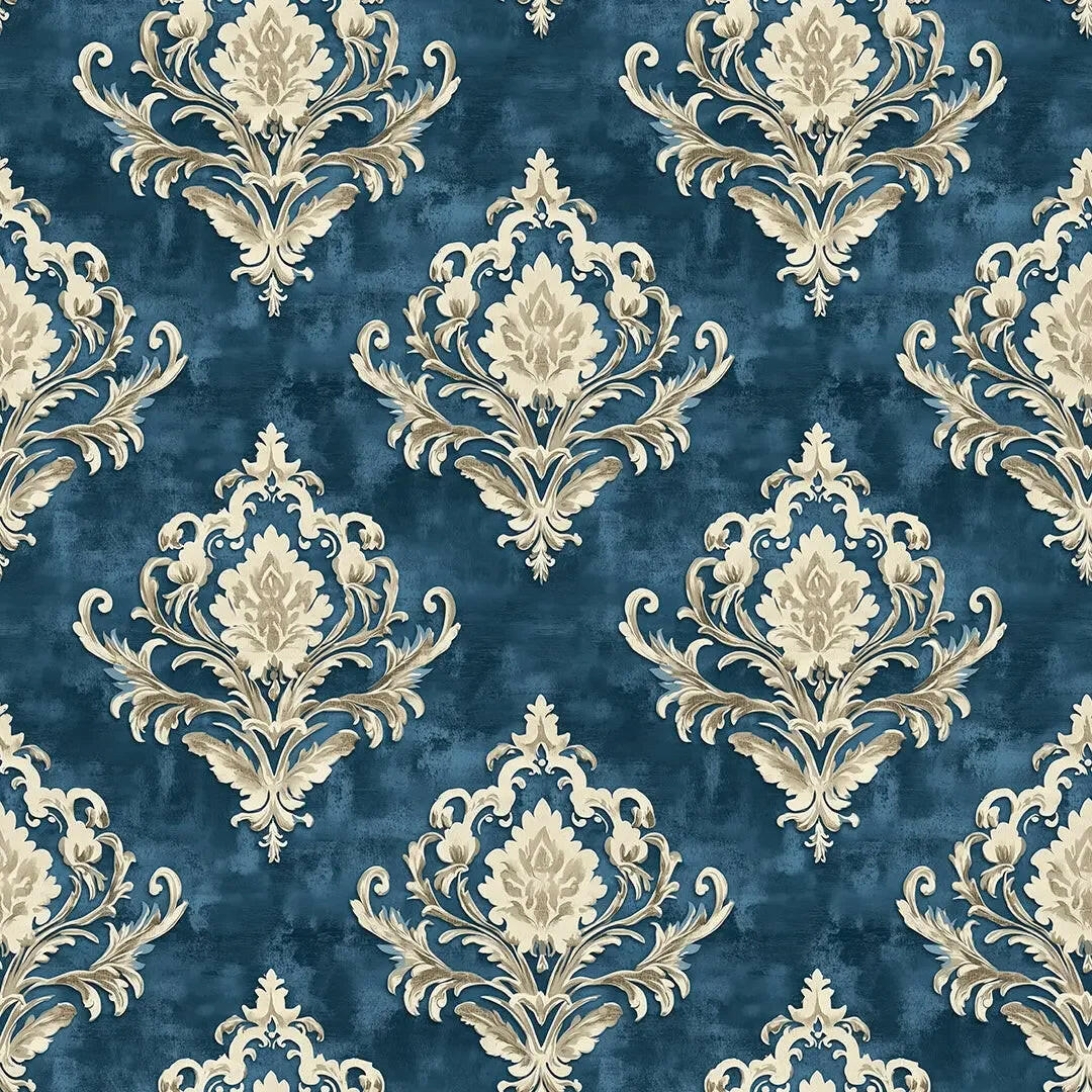 Imperial Teal Damask Scroll - WallCreatives