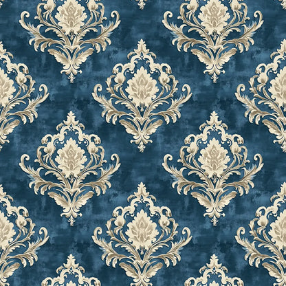 Imperial Teal Damask Scroll - WallCreatives