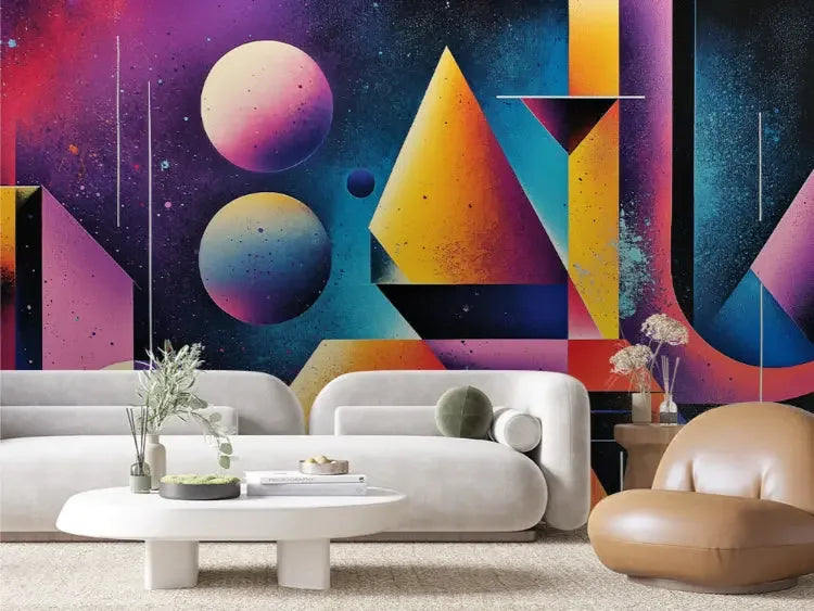 Vibrant Celestial Geometry Mural - WallCreatives