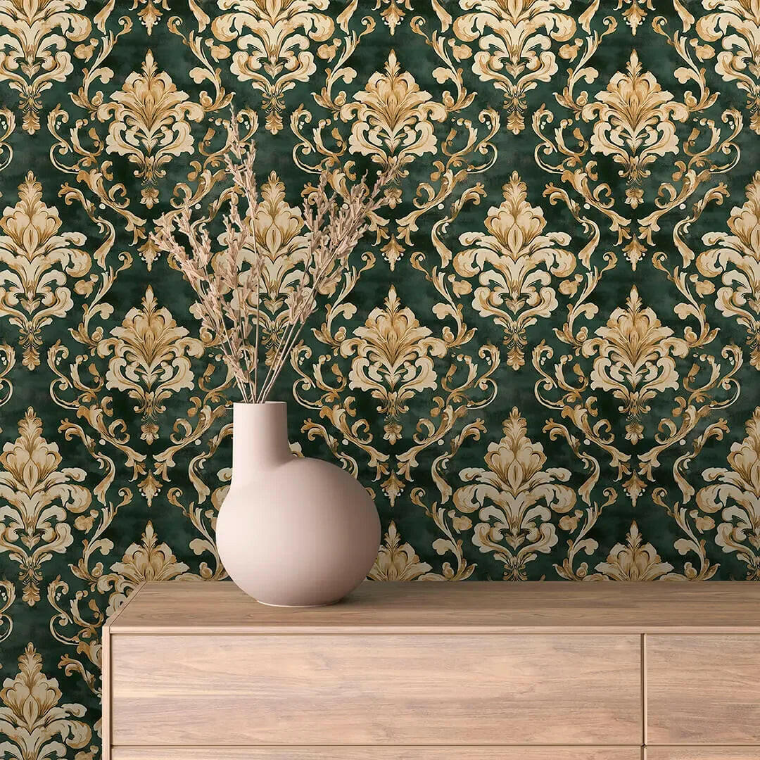 Royal Emerald & Gold Damask - WallCreatives