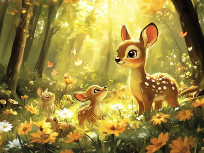 Sunbeam Meadow Fawn Mural - WallCreatives