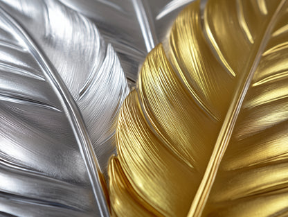 Argent & Gold Celestial Feathers - WallCreatives