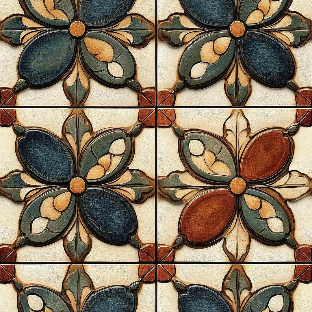 Earthen Bloom Glazed Tile Wallpaper - WallCreatives