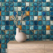 Azure & Ochre Coastline Mosaic - WallCreatives