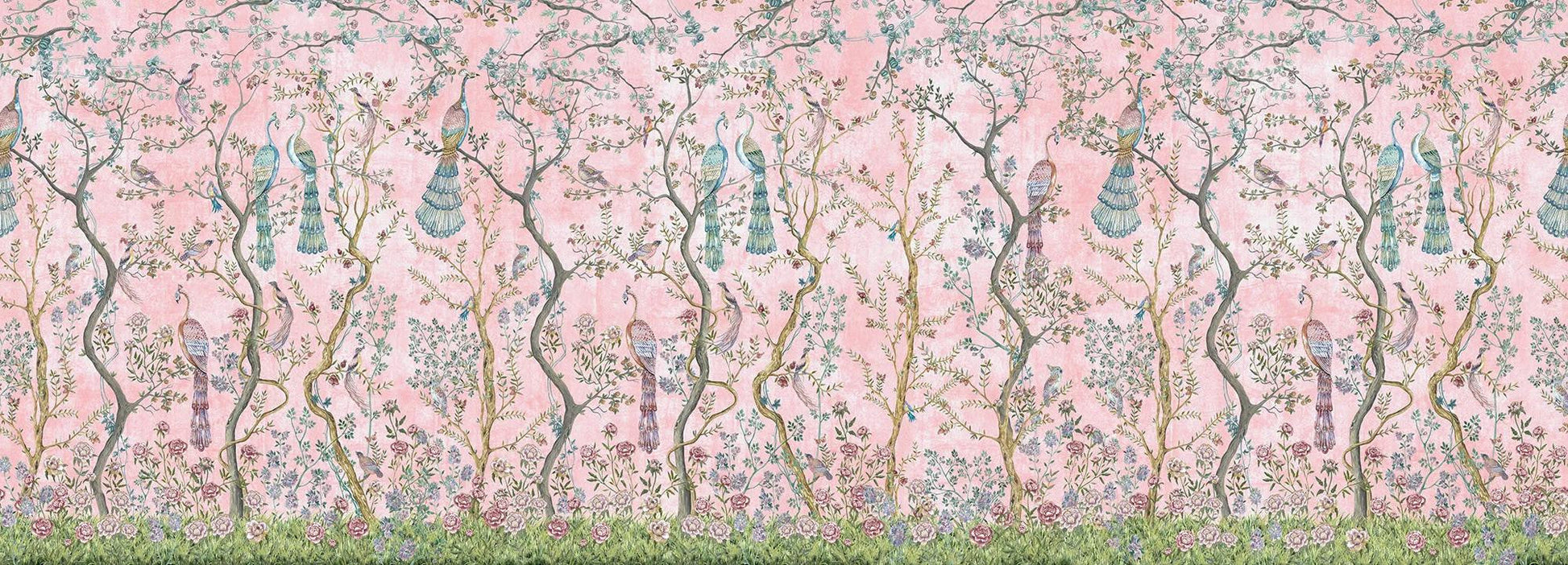 Peacock Chinoiserie in Rosa Wallpaper Vladila