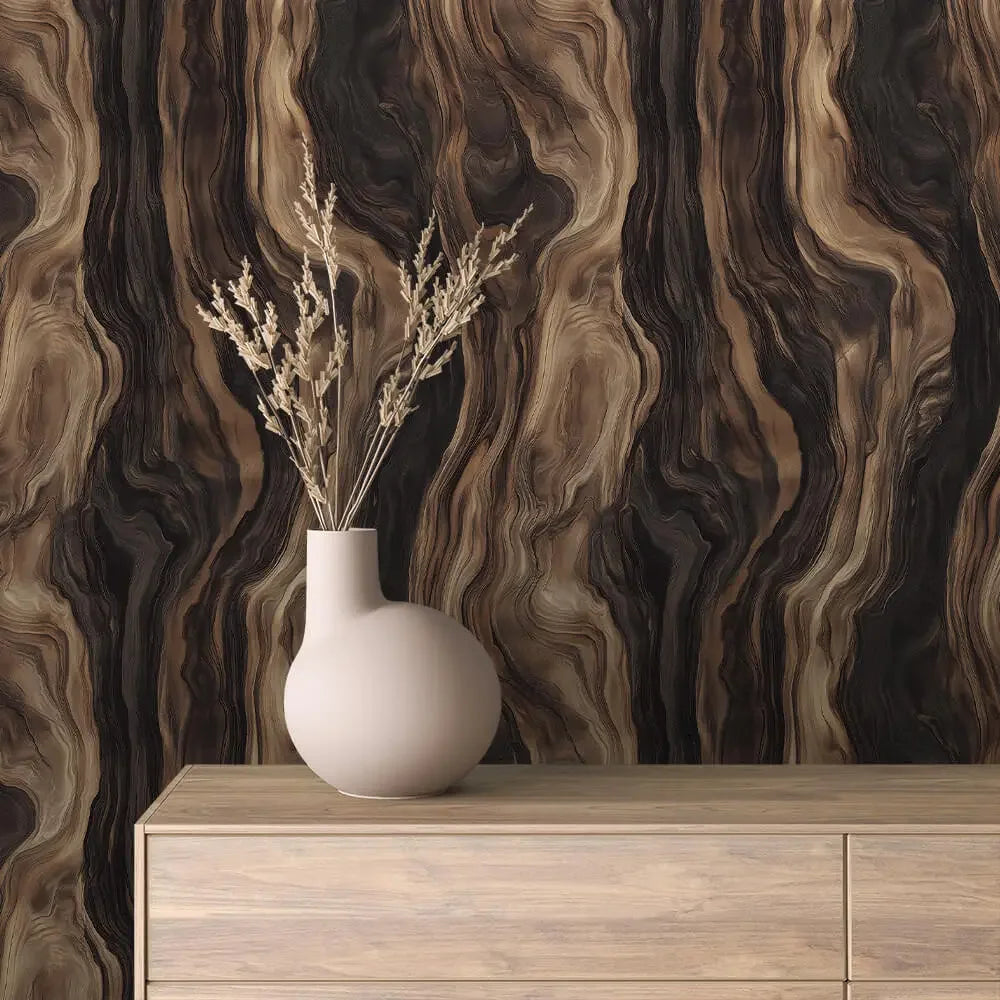 Midnight Walnut Swirl Wallpaper - WallCreatives