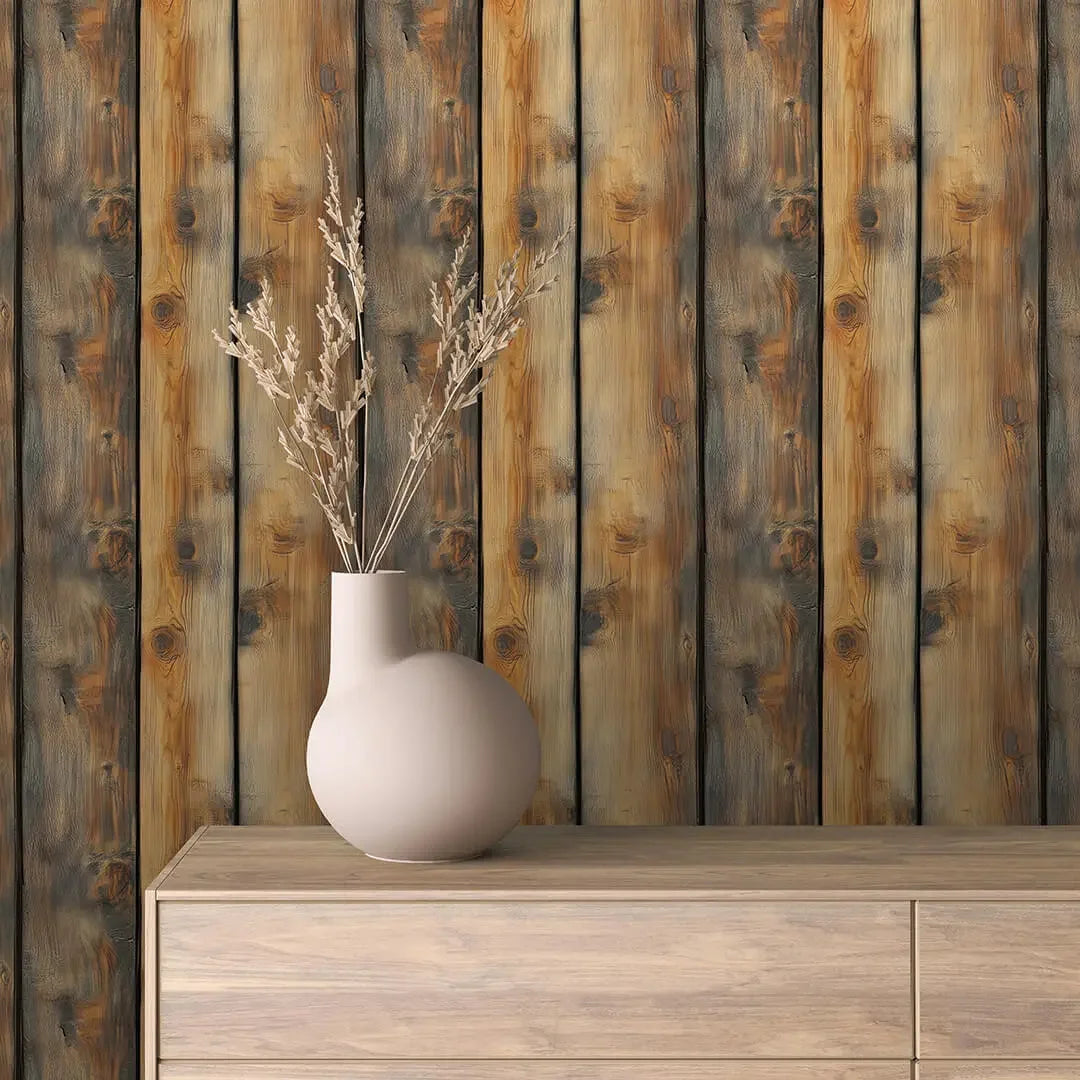 Fireside Cabin Wood Plank Wallpaper - WallCreatives
