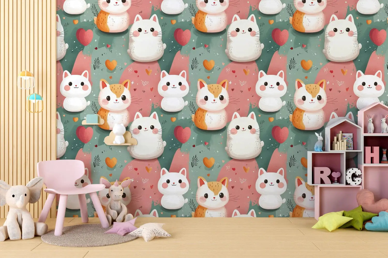 Kawaii Cat Cuddle Paradise WallCreatives