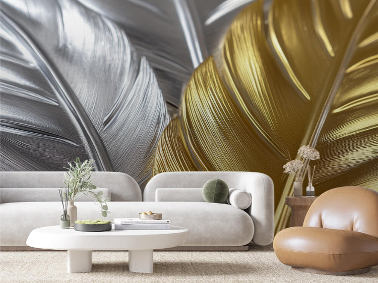 Argent & Gold Celestial Feathers - WallCreatives