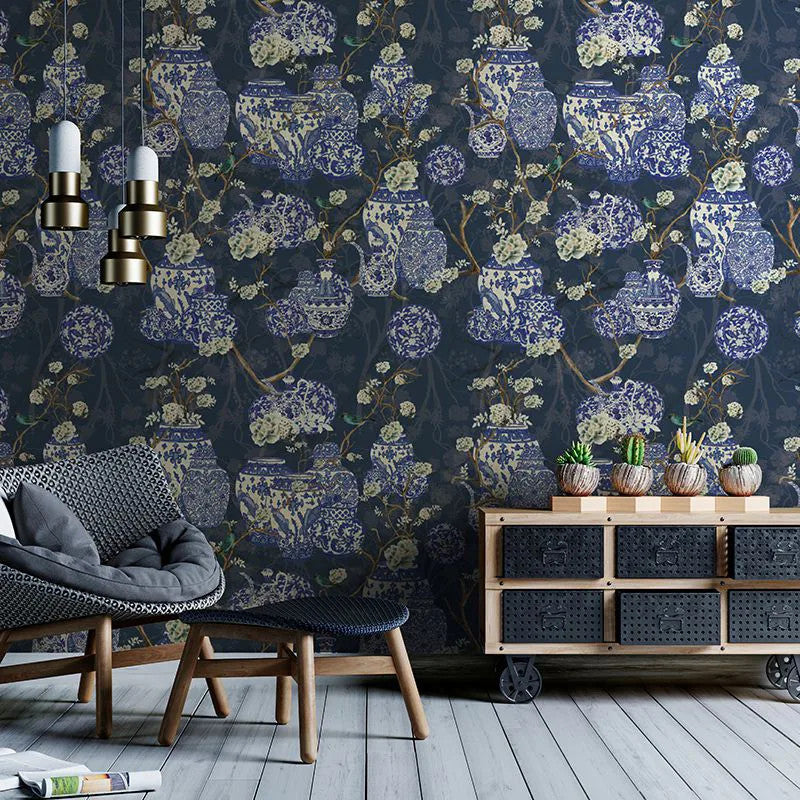 Hydrangea and Ginger Tea Party Blue Wallpaper Vladila