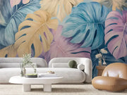 Whispering Monstera Leaves Mural - WallCreatives