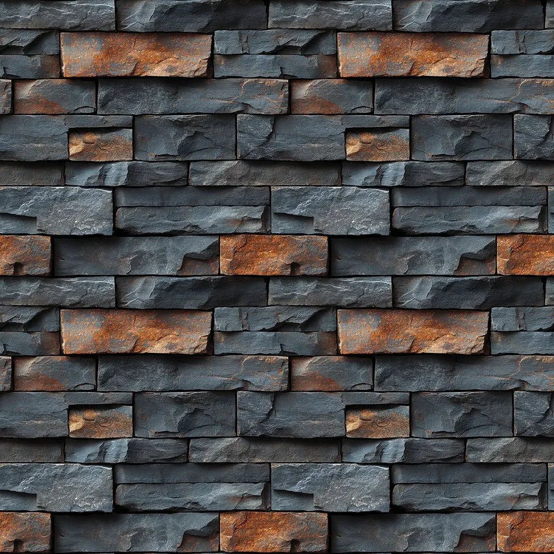 Chiseled Charcoal and Rust Stone - WallCreatives