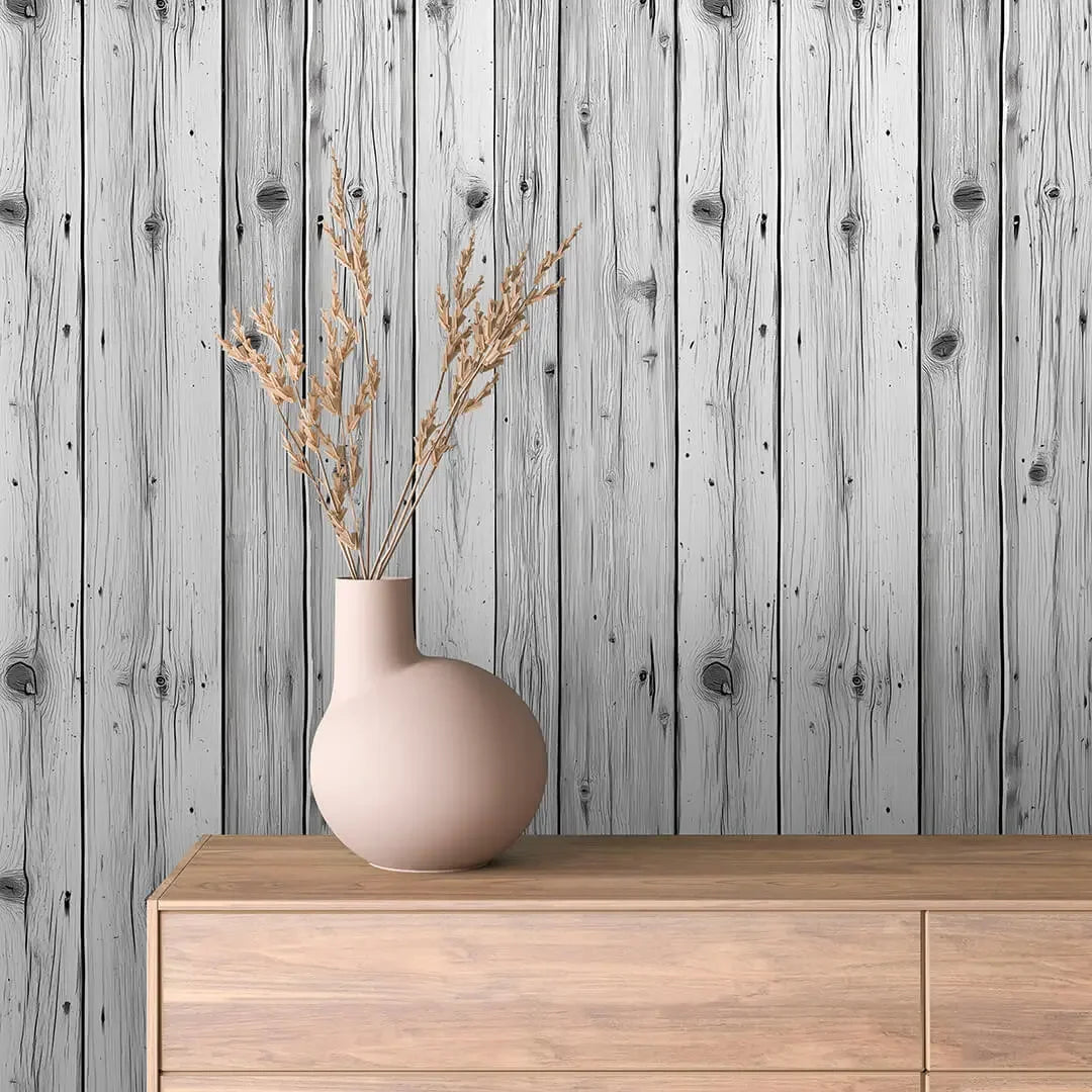 Silvered Timber Plank Wallpaper - WallCreatives