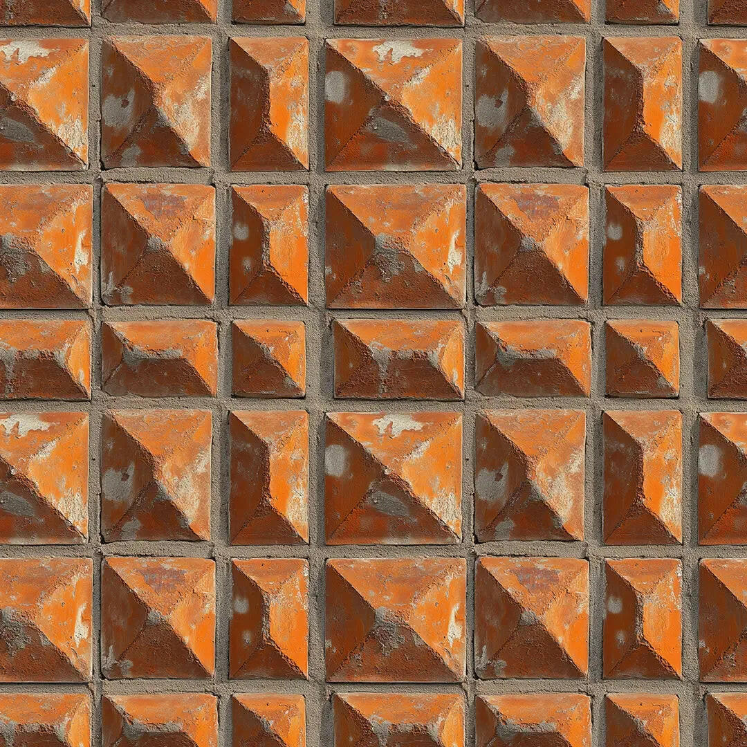 Sun-baked Terracotta Pyramid Wall - WallCreatives